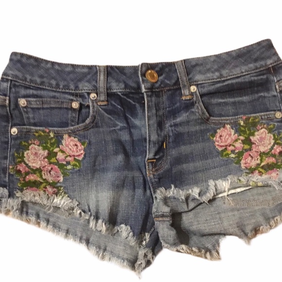 American Eagle Outfitters Pants - American Eagle Floral Embroidered Denim Shorts 6